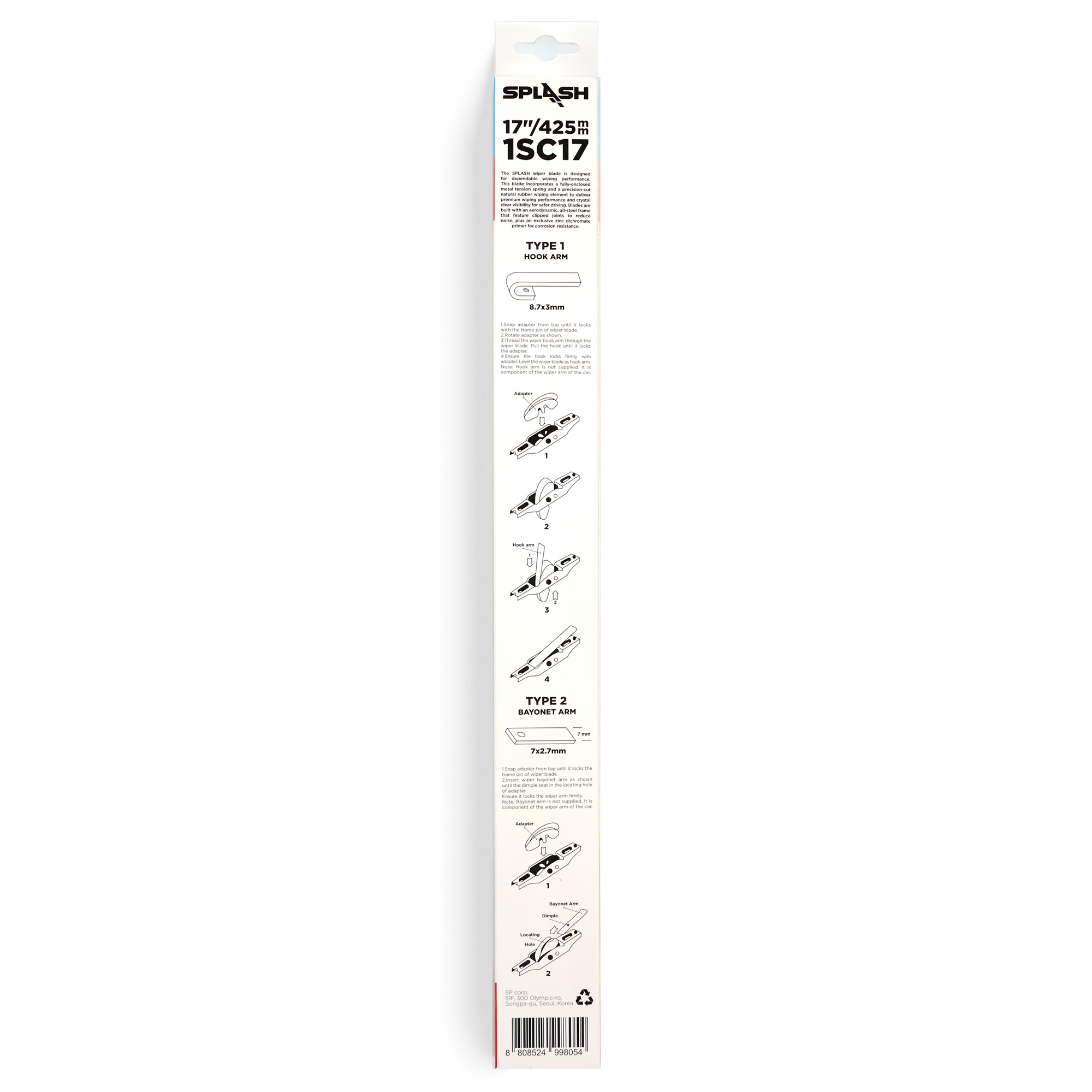 Щетка стеклоочистителя каркасная SPLASH 430mm (17'') 1SC17